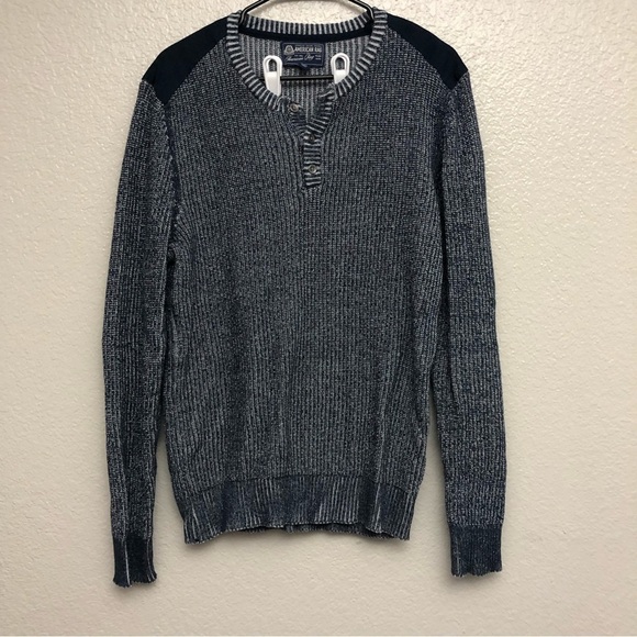 American Rag Men’s Blue & White Marled Cable Knit Sweater Large - Picture 1 of 5